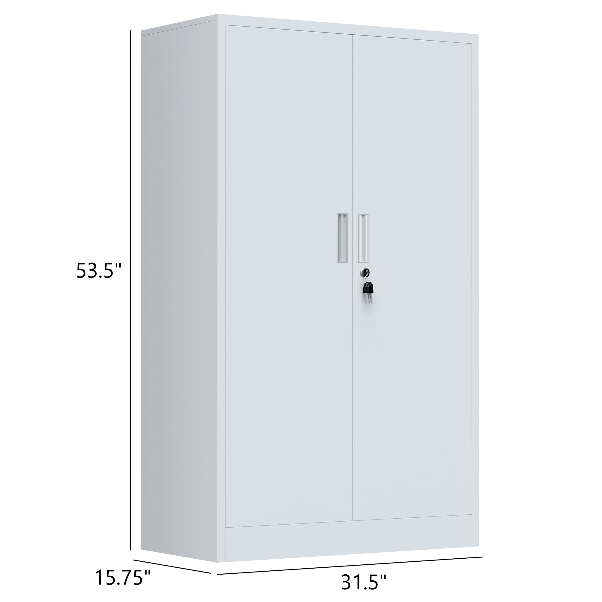 Armario archivador de oficina de metal, armario de almacenamiento de metal con puertas con cierre y 3 estantes ajustables, 136 x 80 x 40 cm, color blanco