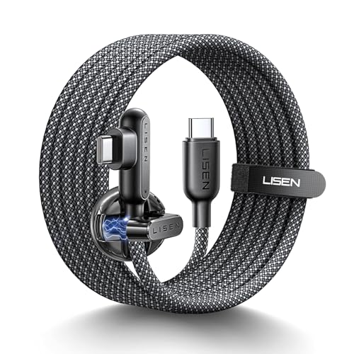 LISEN USB C to USB C Charger Cable 100W, Type C Charger Cable Fast Charging [2M, Cord Holder] Right Angle USBC to USBC for iPhone 17 16 15 Pro Max, MacBook Pro/Air, HP, iPad Air 5, Galaxy S2