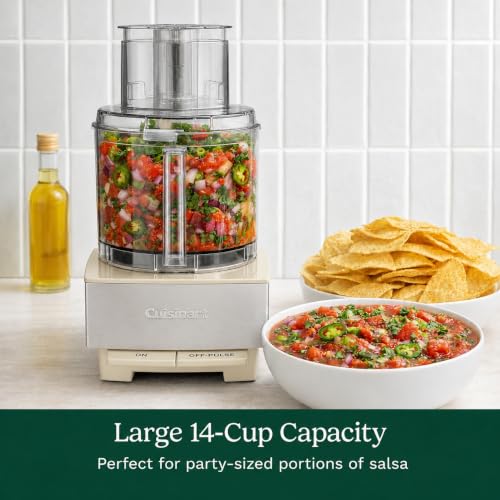 Image of Cuisinart Food Processor 14-Cup Vegetable Chopper for Mincing, Dicing, Shredding, Puree & Kneading Dough, Cream Stainless Steel, DFP-14CRM