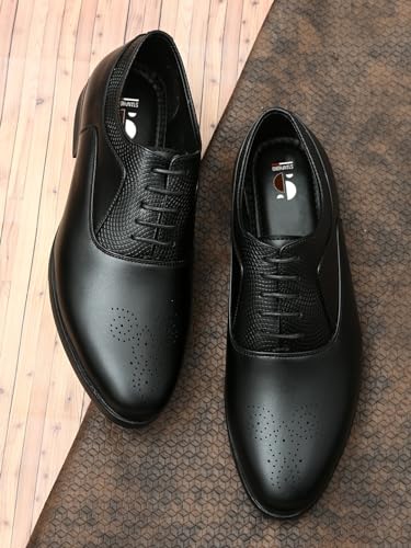Image of STANPHORD Men Formal Brogue Oxford Shoes | Textured Synthetic Lace-Up | Cushioned Round Toe | Office Business Wedding Party Footwear(TPAJ 5006)