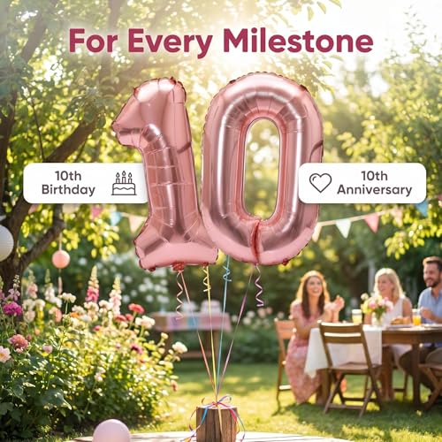 Image of YPSelected 32 Inch Large Foil Helium Number Balloon Birthday Wedding Party 0-9 (Rose Gold, 0)