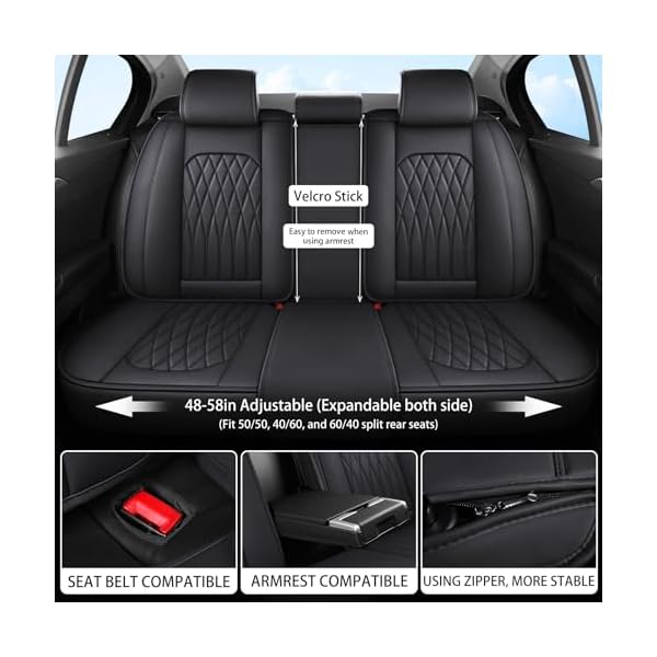 WELLDO Car Seat Covers Full Set, Leather Seat Covers for Cars, Car Seat Protector Waterproof, Non-Slip Car Interior Covers Full Set Universal Automotive Seat Covers for Most Cars SUVs, Black - Image 6