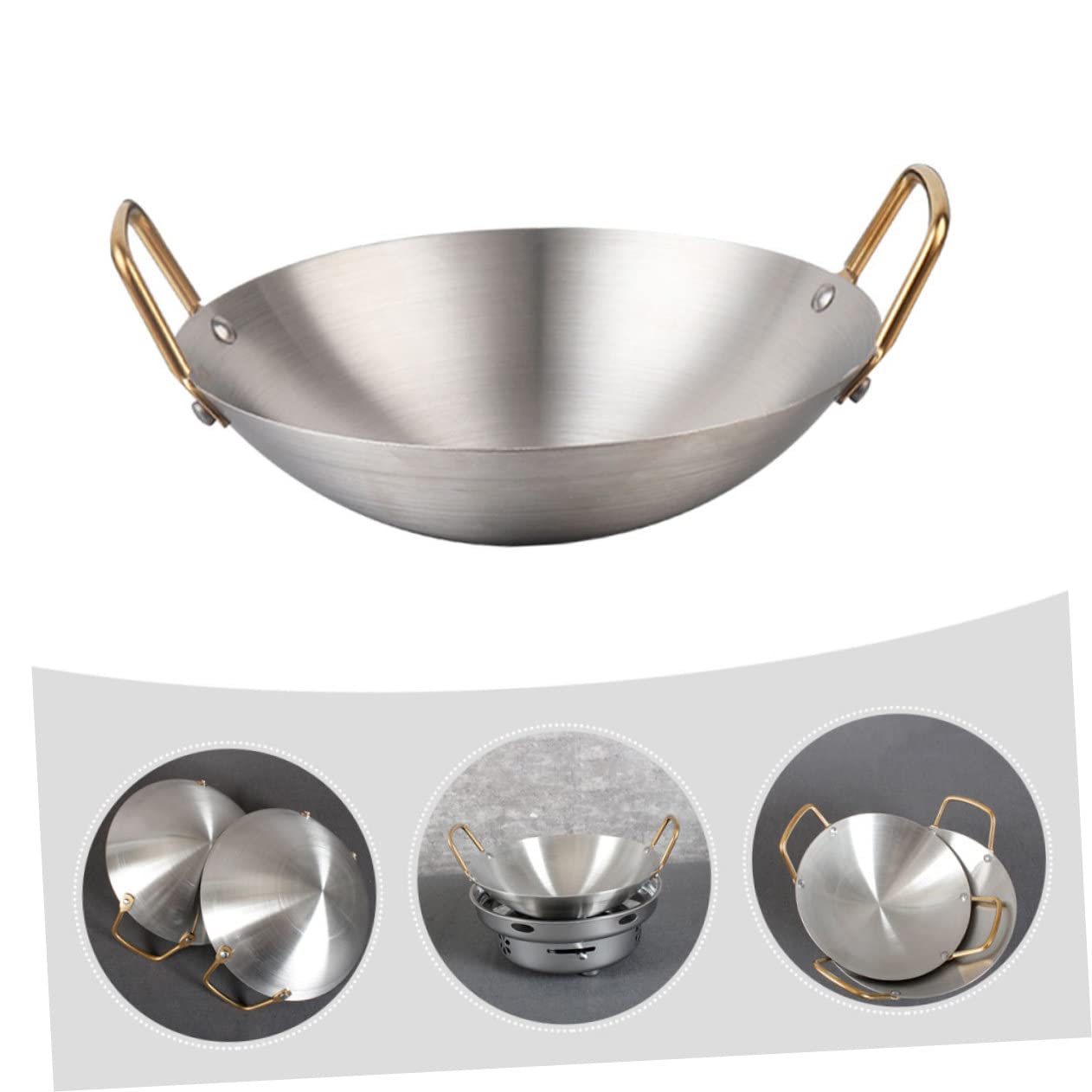 WBDWWTD Restauracja Wok Saute Patelnia ze stali nierdzewnej Metalowa patelnia Wok Patelnia Suchy garnek Domowy suchy garnek Żeliwna patelnia Wok Naczynia kuchenne ze stali nierdzewnej Shabu Gorący