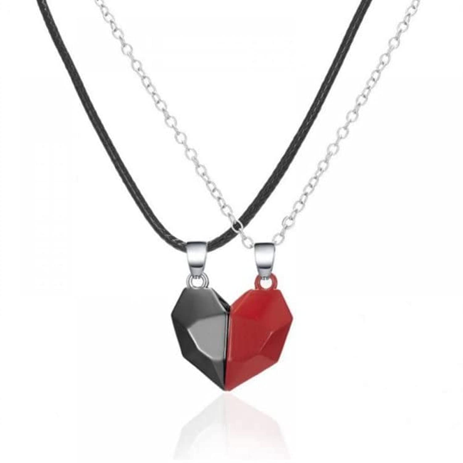 El Regalo 2 Pcs Heart Couples Magnetic Necklace for Couples/Besties/Friends - Black White Matching Pendant Friendship Distance Magnetic Love Heart Jewelry (Red & Grey) (B09J4JQ9SW) Amazon Price History, Amazon Price Tracker