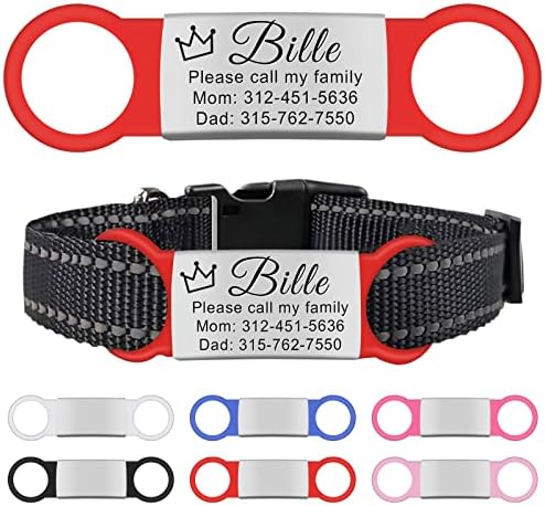 Natiform Personalized Dog Tags,Stainless Steel Dog Tags,No Jingle Slide On Cat ID Tag,Custom Engraved No Noise Slide-On Pet ID Tags(L Red)