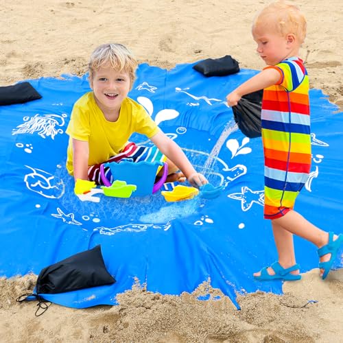 UCandy 6.5 X 6.5 Ft Baby Beach Pool, Portable Kiddie Pool and Beach Blanket, 2 in 1Waterproof Foldable Sand for Kid Vacation Picnic with Storage Bag
