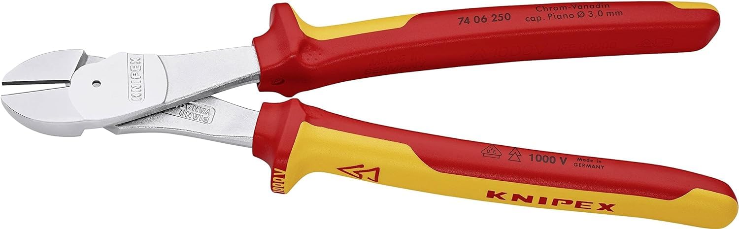 KNIPEX Kracht-zijsnijtang verchroomd geïsoleerd met meer-componentengrepen, VDE-getest 250 mm, 74 06 250