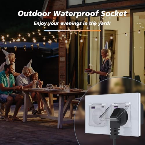 BSEED Unterputz Steckdose mit 20W USB und Typ C Port, Glas Wandsteckdose mit Wasserdicht Abdeckung Ideal f&uuml;r Feuchtr&auml;ume Outdoor und Indoor Verwendung, 157mm 2 Fach Wei&szlig;