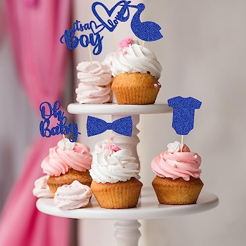 Gyufise 36 Pack Oh Baby Cupcake Toppers It's A Boy Cupcake Toppers With Tie Onesie Love Heart Deep Blue Glitter Babyshower Cake Picks Decorations For Baby Shower Boy Birthday Party Supplies #TOP7