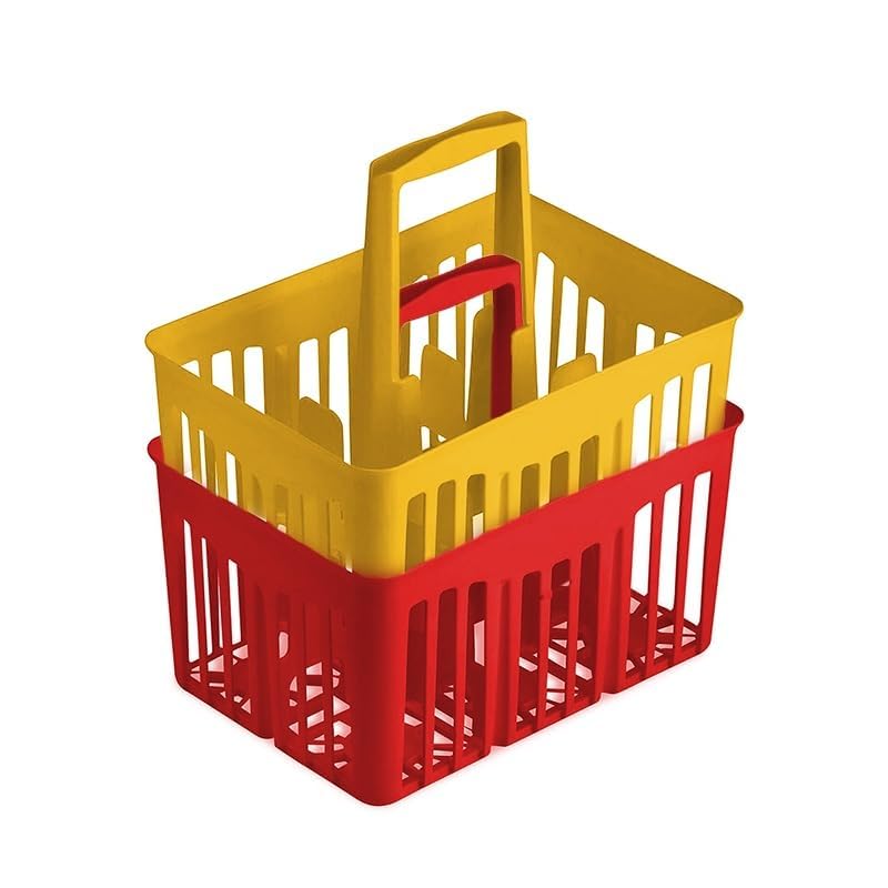 VIRSUS 2 Cestelli Portabottiglie in Plastica 8636, misura 31x22x35 cm, Porta bottiglie 6 Scomparti, con manico per trasporto, Impilabile, per uso quotidiano a casa, ufficio, gita, mare (Rosso)