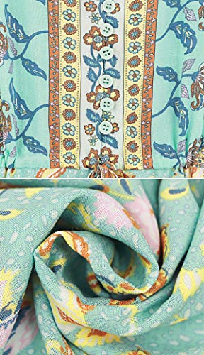 R.Vivimos Women's Long Sleeve Cotton V-Neck Button Up Floral Print Boho Flowy Midi Dresses (X-Large, Blue)