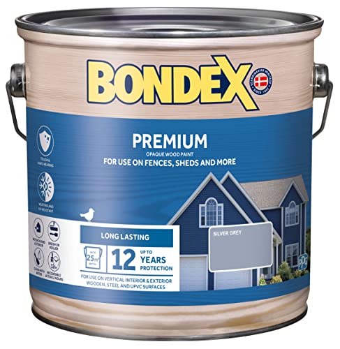 Bondex Premium Wood Stain - Silver Grey – Suitable for Interior & Exeterior Wood - Water Based & Hardwearing – 12 Years Protection - 2.5L