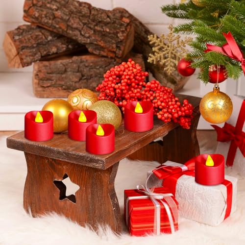 Image of SingTok 24 Pack LED Red Tea Light Battery Operated, Flameless Flickering Red Votive Candles Outdoor Electric Tealights Fake Candle Bulk for Christmas Light Wedding Romantic Valentine's Day Decorations
