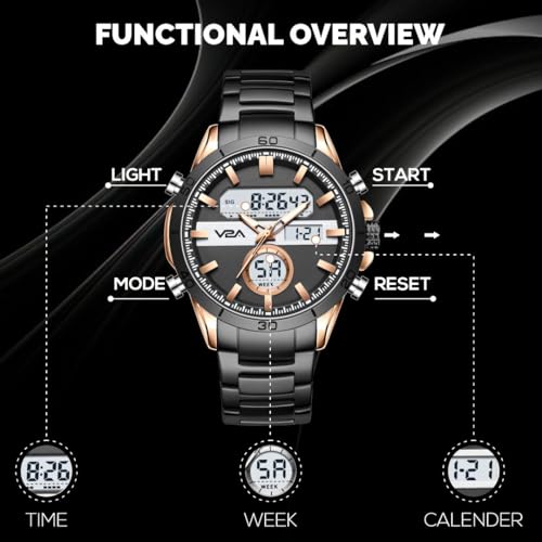 Image of V2A Fusion Series Analog-Digital Men's Watch with Stainless Steel Band & Alloy Steel Case - Alarm, Stopwatch, EL Backlight Watch for Men | Gift for Men