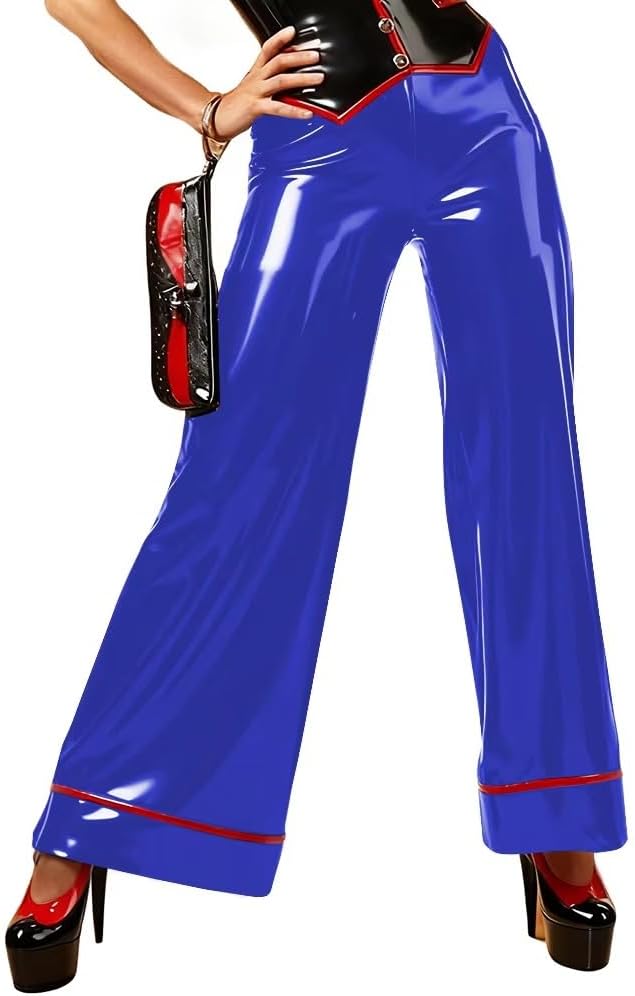 Wide Leg PVC Leather Pants Retro High Waist Loose Trouses Ladies Office Club Leggings
