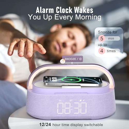 FREEFISH Bluetooth Speaker with Wireless Charger, FM Radio, Adjustable LED Night Light, 15W Wireless Charging for iPhone, 10W Dual Speakers, 2500 mAh Battery, Bluetooth 5.0 - Image 2