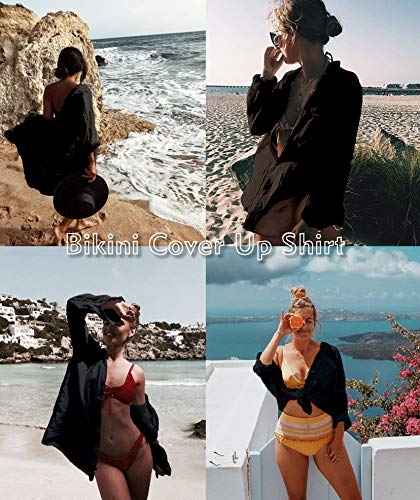 Image of Zoye Chen Women's Bikini Swimsuit Cover Up Button Down V Neck Shirts Long Sleeve Blouse Beachwear Bathing Suit