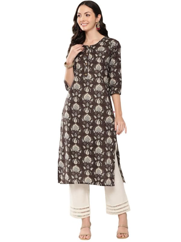 Kurta droite Varanga fleurie grise en taille M pour femme