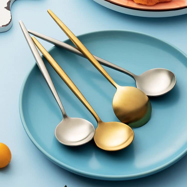 Set Cucchiaio da tavola Cucchiaio in Acciaio Inox 304 Smerigliato, for Uso Domestico Uomo d'ufficio, Cucchiaio da zuppa Durevole Cucchiaio da tavola/Mestoli da minestra (Color : 4)