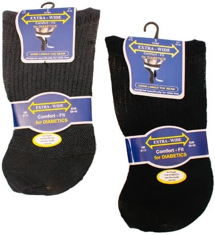 DIABETIC EXTRA Wide Non Elastic Socks for Swollen Legs and Diabetics Pack of 3 Pairs UK size 6-11 Honeycomb Top Designed for Wide Problematic feet Medical Graded (Dark Assorted) (SE087)