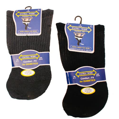 Extra-Wide DIABETIC EXTRA Wide Non Elastic Socks for Swollen Legs and Diabetics Pack of 3 Pairs UK size 6-11 Honeycomb Top Designed for Wide Problematic feet Medical Graded (Dark Assorted) (SE087)