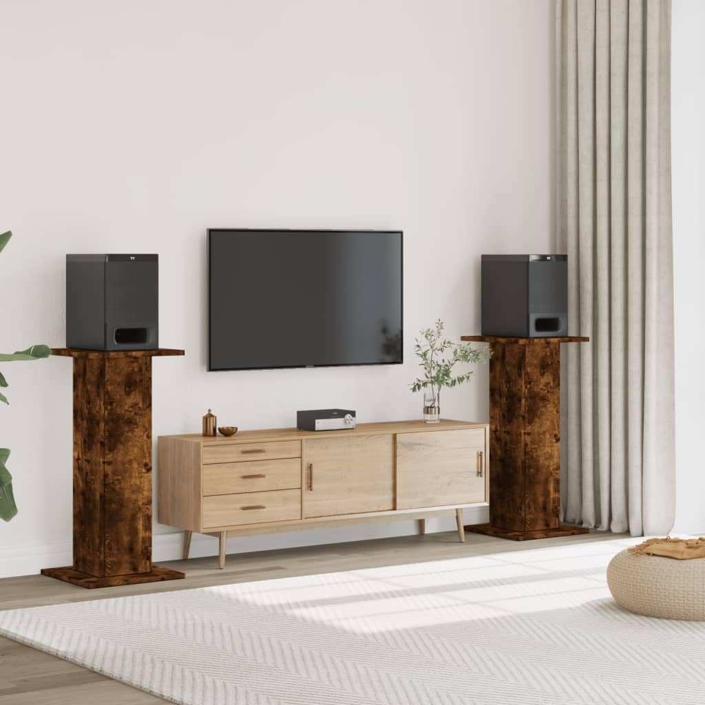 Juego de 2 soportes para altavoces, roble ahumado, 30 x 30 x 95 cm, material de madera, para cine en casa, altavoces HiFi