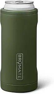 BrüMate Hopsulator Slim Can Cooler Insulated for 12oz Slim Cans | Skinny Can Insulated Stainless Steel Drink Holder for Hard Seltzer, Beer, Soda, and Energy Drinks (OD Green)