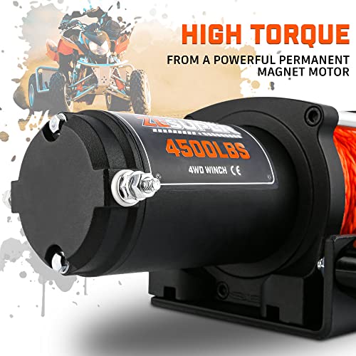 ZESUPER 4500-lb Waterproof Winch Electric Winch Kit, Synthetic Rope Waterproof IP67 Electric Winch with Hawse Fairlead, with Both Wireless Handheld Remote and Corded Control Recovery - Image 2