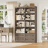 FINETONES 71' Tall Bookshelf with 4 Drawers, 6-Tier Double Wide Bookshelves and...