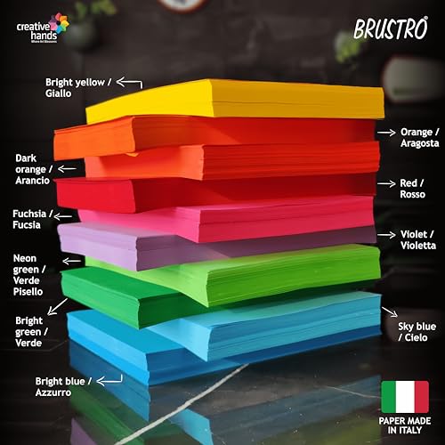 Image of BRUSTRO Copytinta Coloured Craft Paper A4 Size 80 GSM Bright & Soft Colour 80 Sheets (10 cols Each of Bright and Soft X 4 Sheets). with Elle Erre Card Stock A5, 220 GSM,Pack of 24 Shades X 2 Sheets.