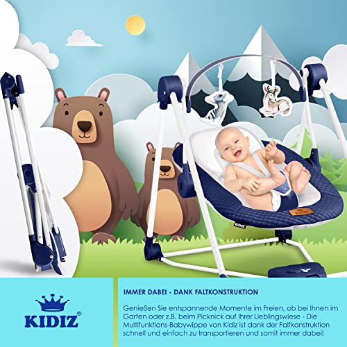 KIDIZ® Babywippe Babyschaukel mit 5 Geschwindigkeitseinstellungen zusammenklappbarer Baby Wippe Schaukel Babyhochstuhl mit Spielbogen Spielzeugen 5 beruhigende Naturgeräusche, Blau