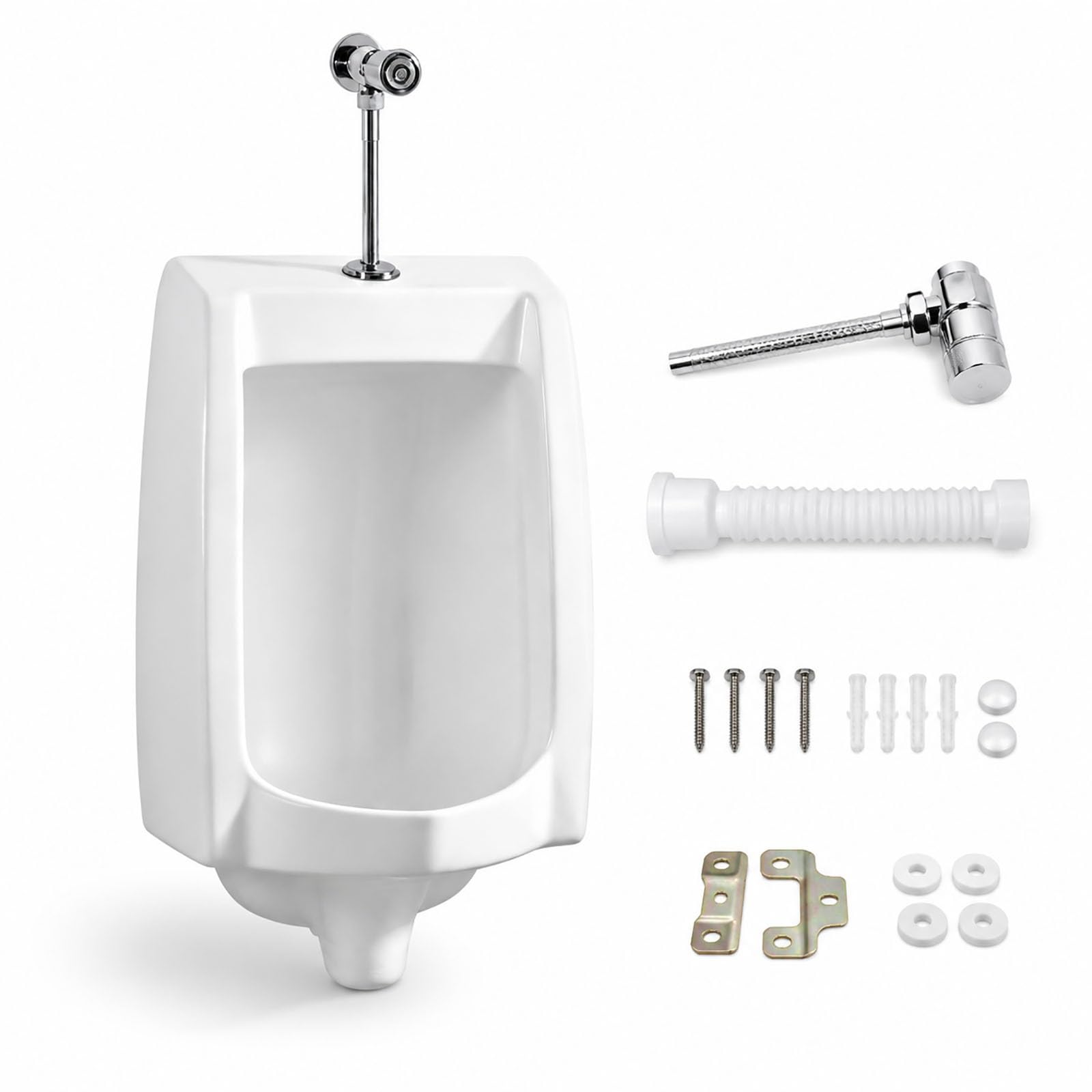 Orinal De Pared Cerámico Con Descarga Manual | Orinal Esmaltado Con Doble Desagüe Suelo/Pared, Fácil Limpieza Para Hogar, Hotel Y Uso Comercial(Wall outlet)