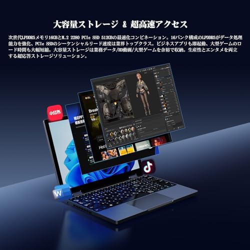 undefined Zwide ノートパソコン 10.51インチ N150 Windows 11PRO 日本語キーボード 16GB LPDDR5+512G SSD 1920*1280 タッチスクリーン 360度回転 2in1 タブレット NA105H の商品画像 3