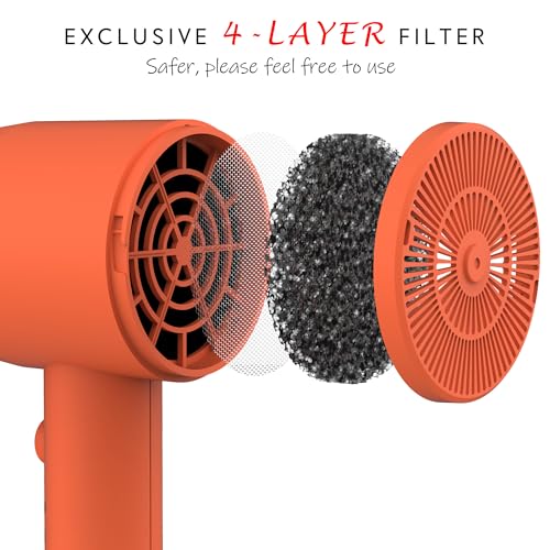 Image of AINA Hair Dryer with Diffuser,Comb Full-Featured Blow Dryer 110V(Orange) | 3 Heat /2 Speed;Cold shut button;Lightweight;Compact Size;High Temp;Low Airflow;Same Results;Less Expense