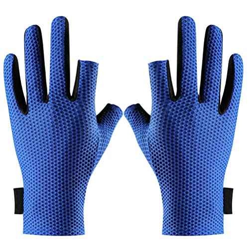 CLISPEED 1 par Luvas de Pesca Antiderrapante Luvas Sem Dedos Duplas Protetor de Dedo para Pesca (Azu
