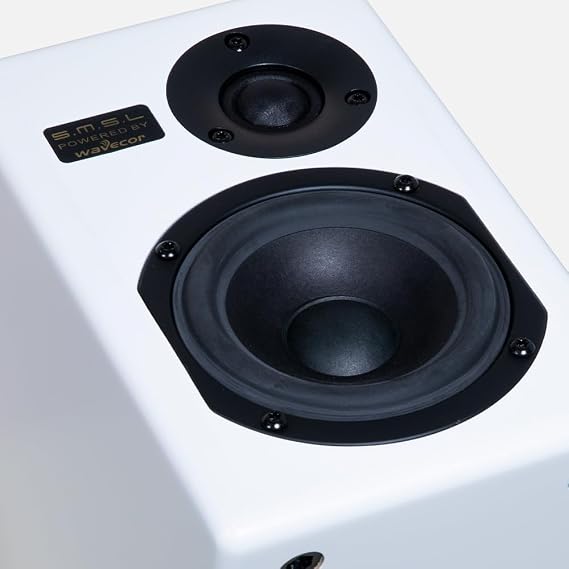 S.M.S.L Bookshelf Speakers Passive Tabebuia Speaker System,Custom Wavecor Drivers,100W Per Channel,56Hz-32kHz Response, Wall-Distance Adjustable with Spikes(Pair) (White)