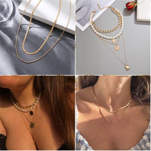 46-Pcs-Gold-Jewelry-Set-with-11Pcs-Necklace-11-Pcs-anklet-and-18-Pcs-Earring-Ear-Cuff6Hoop-Earrings-for-Women-Fashion-Indie-Costume-Jewerly-Pack-for-Friendship-Party-Gift