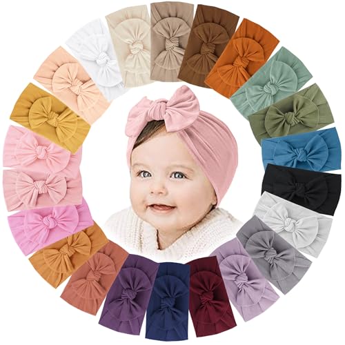 Image of Jesries 22 PCS Baby Headbands Soft Nylon Hairbands with Bows Girls Hair Accessories for Newborn Infant Toddler Kids Handmade