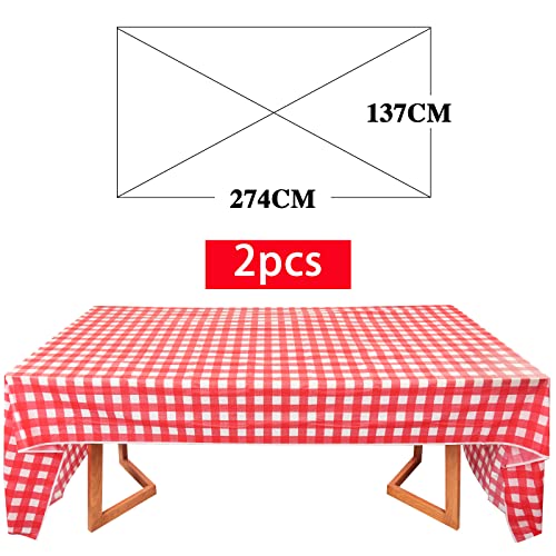 2 Stück Party Tischdecken Rot Weiß Kariert 137x274cm Rechteckig Wasserabweisend Karo Tischtuch Abwischbare Kunststoff Tischdecke für Gartentisch Feierntage Party Weihnachten Hochzeit Picknick usw.