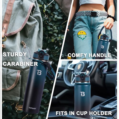 Image of TOPBADE 32oz Insulated Water Bottle with Straw Lid & Spout Lid & Paracord Handle, Stainless Steel Water Bottle Wide Mouth, Double Wall for Women Men Gym Fitness Outdoor