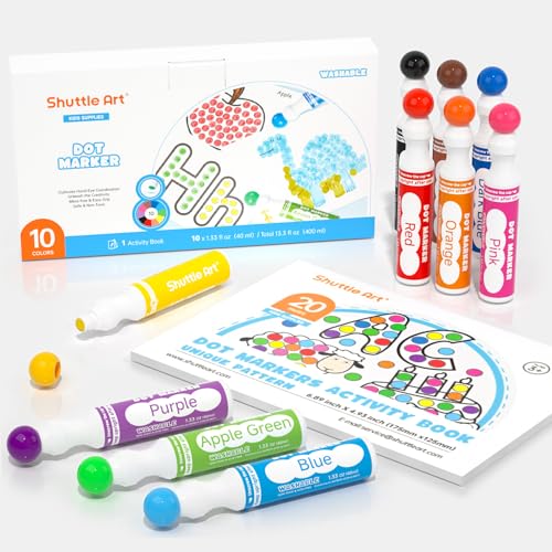Shuttle Art - Marcador de punto (10 colores, lavable, no tóxico, punto para niños, educación temprana, Bingo Dabber...