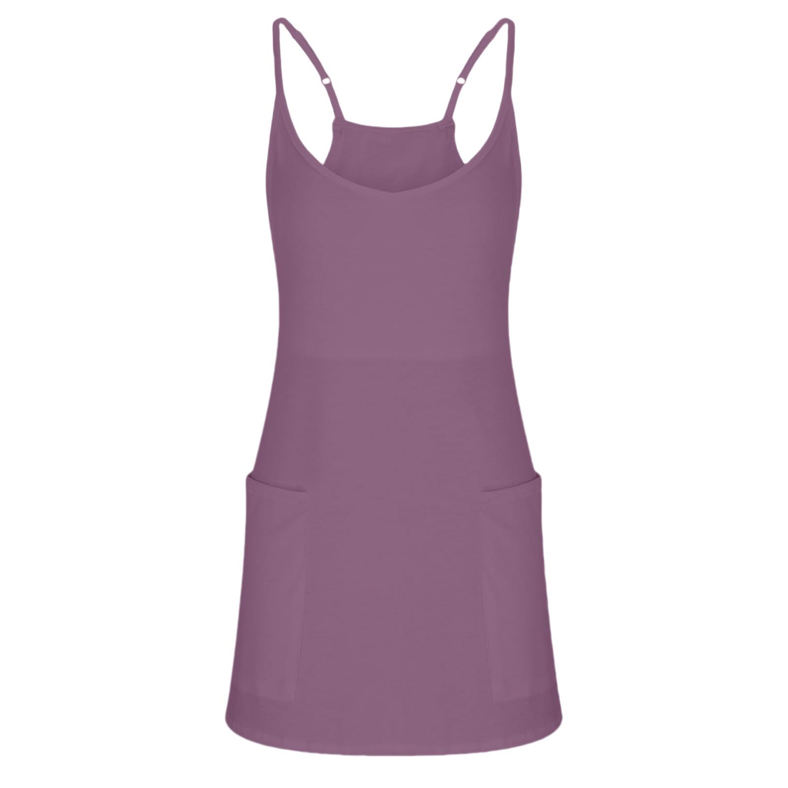 Vestido de verano para mujer, sin mangas, tirantes delgados, estilo casual, para ejercicio, mini vestido de tenis con cuello halter, vestido de tenis con bolsillos