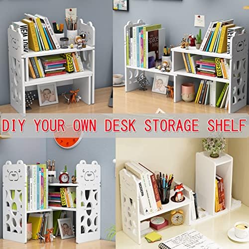 Desk Organizers and Storage,Cute Bookshelf,Adjustable Desktop Organization Display Shelf for Home and Office,White 4 51BV5brbLmL. AC