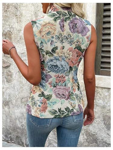 MakeMeChic Women's Floral Vest Tops Sleeveless Single Breasted Summer Boho Vests Outerwear3