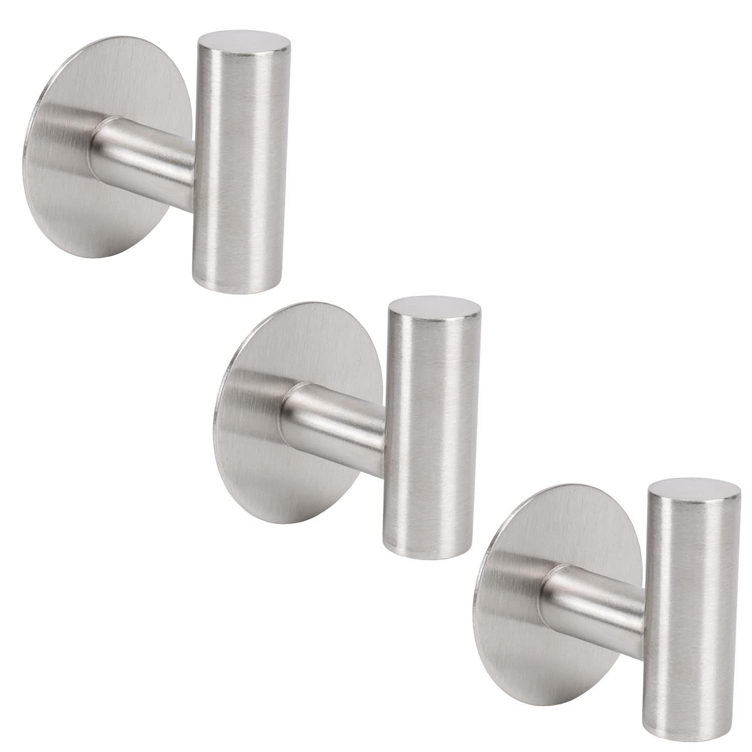 TERRIFI Bath Towel Hook, Strong Self Adhesive Robe Hook, SUS 304 Stainless Steel Stick on Wall Coat/Clothes Hook No Drilling, Shower Wall Hook for Bathroom Kitchen Office Closet(Set of 3)