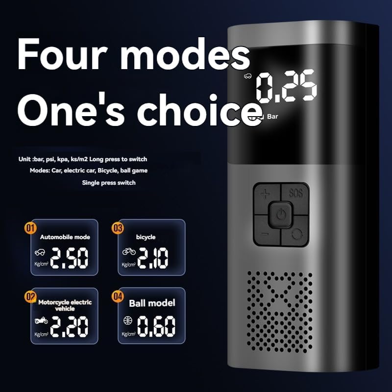 Portable Digital Car Tire Inflator, Wireless Air Pump, LCD Display, Rechargeable Battery