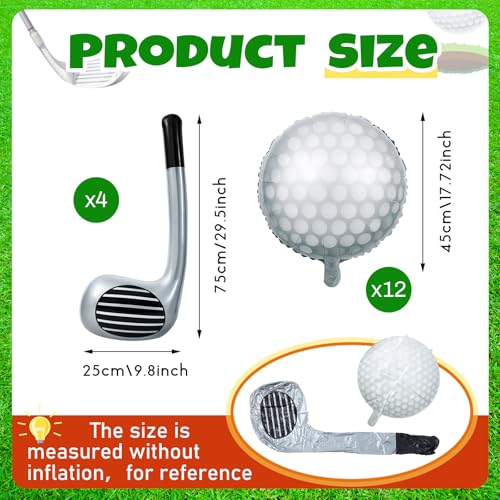 Image of 16 Pcs Golf Balloons Set 18'' Ball and 30 Club Shaped Foil Balloons for Birthday Party Decorations Golf Themed Events Sports Party Favors