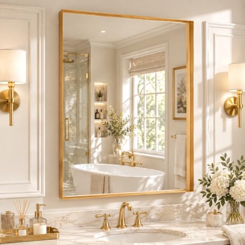 Dimelax 22x30 Inch Gold Bathroom Mirror, Vanity Mirrors for Over Sink
