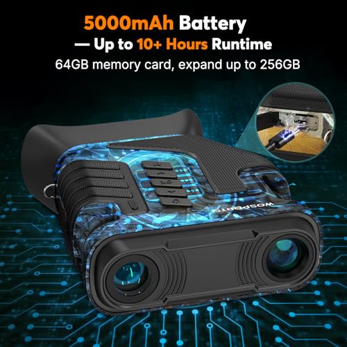 WOSPORTS 4K Night Vision Gogglesโ 10X Optical & 8X Digital Zoom, 64GB Card 1315FT Infrared Range, Rechargeable 5000mAh Battery, Ideal for Camping & Security โ Camo - Image 7