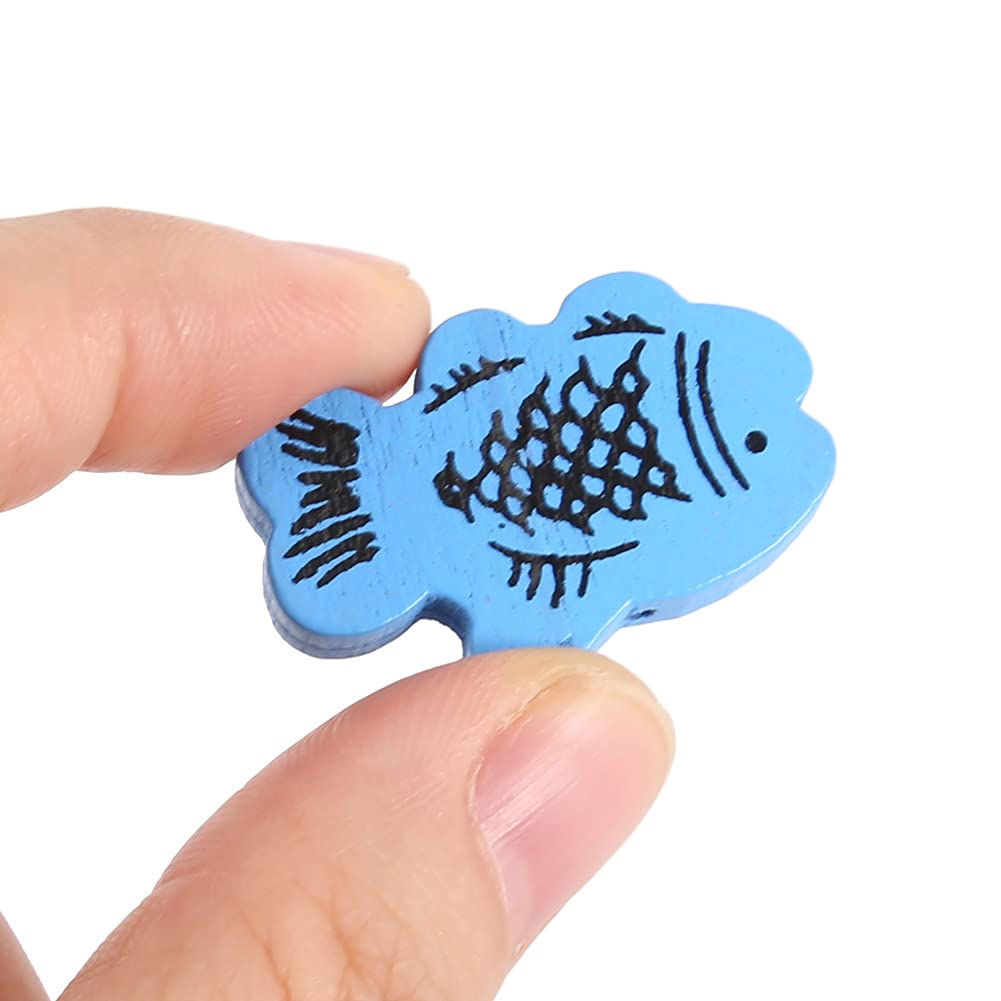 Bottoni da Cucire, Bottoni in Legno Multiuso a Forma di Pesce Decorativo per campanelli eolici per Scrapbooking per Abbigliamento Fatto a Mano(3 * 2 * 0,5 cm)